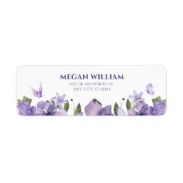 Lila blommigt-blåsflygplan returadress etikett