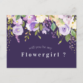 lila blommigt, blir du mitt blomsterflickekort inbjudan vykort