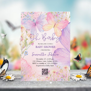 Lila blommigt blommor småfjärilshölje Shower Inbjudningar