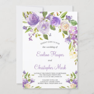 Lila blommigt Boho Greenery Calligraphy Bröllop Inbjudningar
