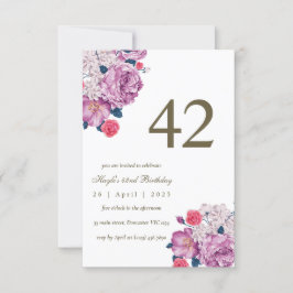 Lila Blommigt Botanisk enkel Chic 42:a födelsedage Inbjudningar