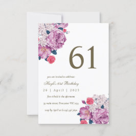 Lila Blommigt Botanisk enkel Chic 61:a födelsedage Inbjudningar