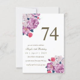 Lila Blommigt Botanisk enkel Chic 74:e födelsedage Inbjudningar