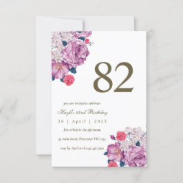 Lila Blommigt Botanisk enkel Chic 82:a födelsedage Inbjudningar