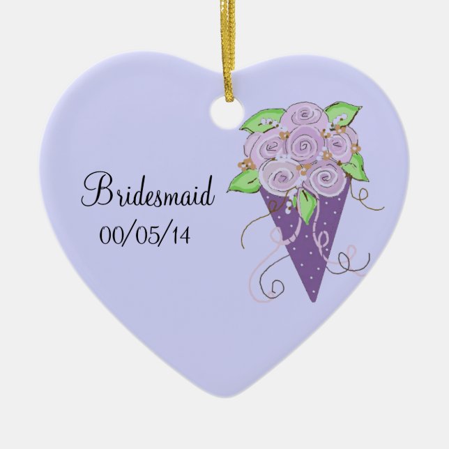 Lila Blommigt Bridesmaid Bouquet Julgransprydnad Keramik (Framsidan)