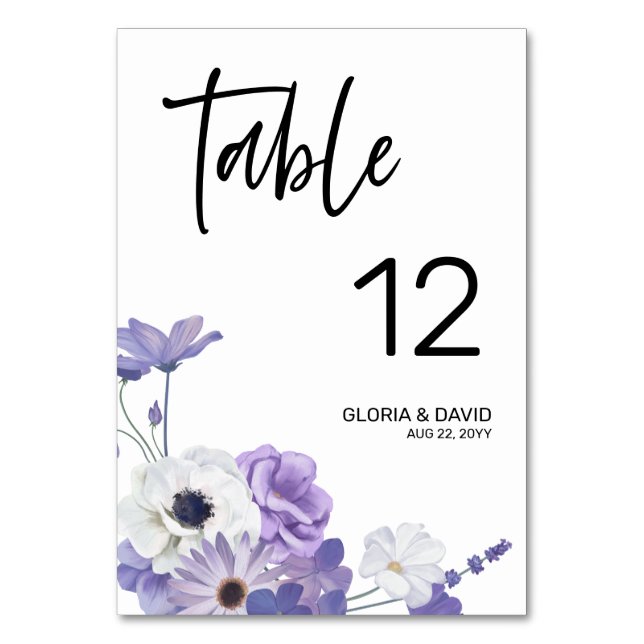 Lila Blommigt Bröllop Bordsnummer-kort Bordsnummer (Framsidan)