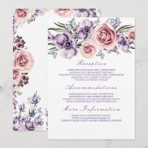 Lila Blommigt Bröllop Information Guest Card Inbjudningar