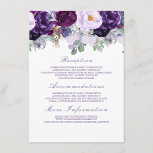 Lila Blommigt Bröllop Information Guest Card Tilläggskort