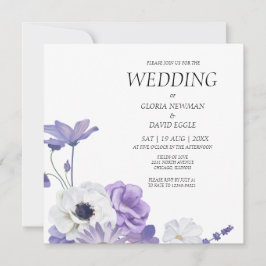 Lila Blommigt Bröllop Square-inbjudan Inbjudningar