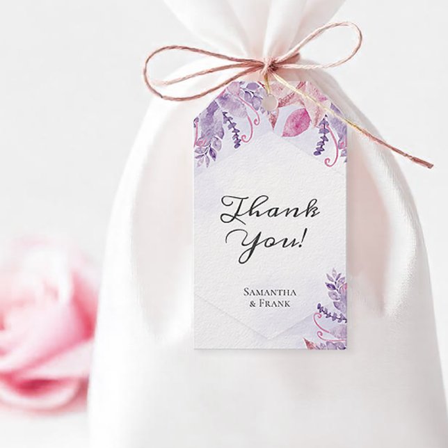 Lila Blommigt Bröllop Tack Presentetikett (Purple floral wedding favor tag)