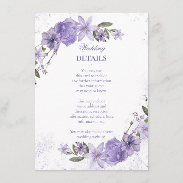 Lila Blommigt Bröllop Tilläggskort (Framsida)