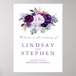 Lila Blommigt Bröllop välkomstskylt Poster
