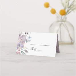 Lila blommigt bröllop. Vattenfärgsblommor Placeringskort
