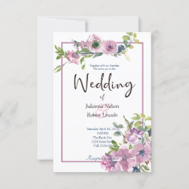 Lila blommigt bröllopsinbjudan inbjudningar