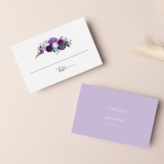 Lila Blommigt bröllopsmottagning Placeringskort (Purple Floral Wedding Table Reception Florist Business Card)