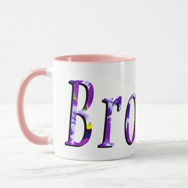 Lila Blommigt Brooke Namn Logotyp Mugg (Vänster)