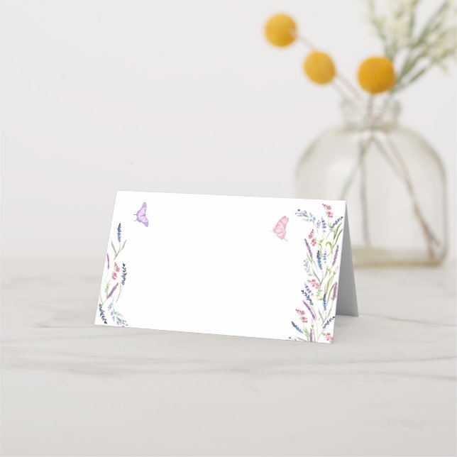 Lila Blommigt Butterflies Bröllop Place Card Placeringskort (Framsida)