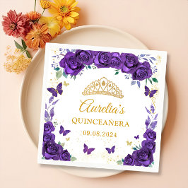 Lila Blommigt Butterflies Quinceanera Napkins Pappersservett