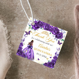 Lila Blommigt Butterflies Quinceañera Princess Gåvor Etiketter