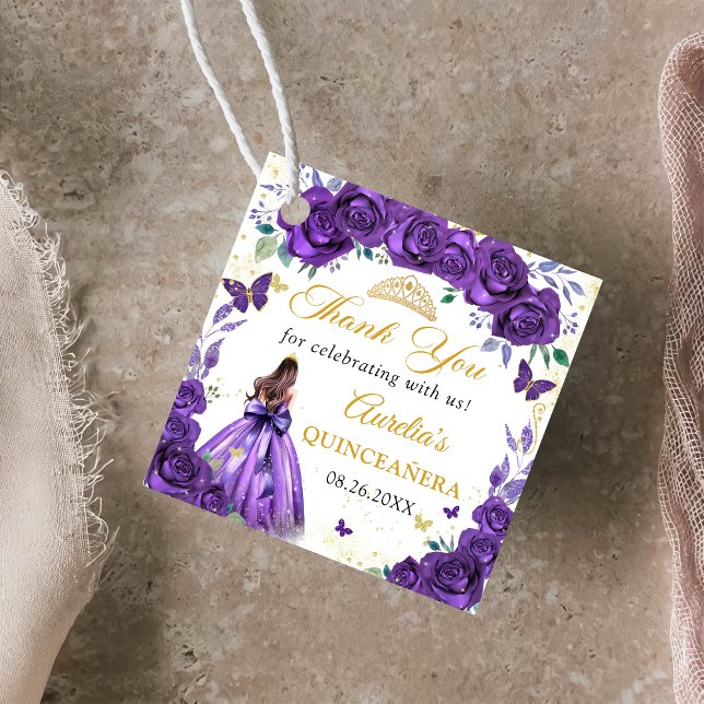 Lila Blommigt Butterflies Quinceañera Princess Gåvor Etiketter (Skapare uppladdad)