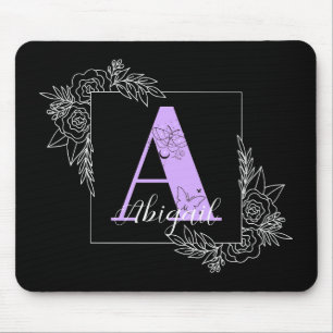 Lila Blommigt Butterfly Anpassningsbar Monogram - Musmatta