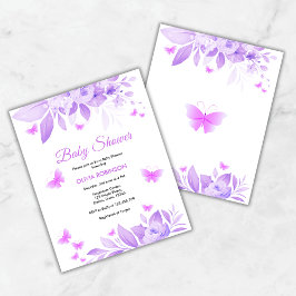 Lila Blommigt Butterfly Baby Shower Inbjudan
