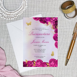 Lila Blommigt Butterfly Elegant Quinceañera Inbjudningar