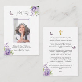 Lila Blommigt Butterfly Funeral Memorial Prayer Anteckningskort