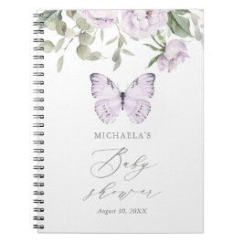 Lila Blommigt Butterfly Girl Baby Shower Guestbook Anteckningsbok