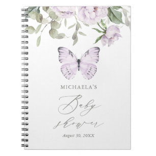 Lila Blommigt Butterfly Girl Baby Shower Guestbook Anteckningsbok