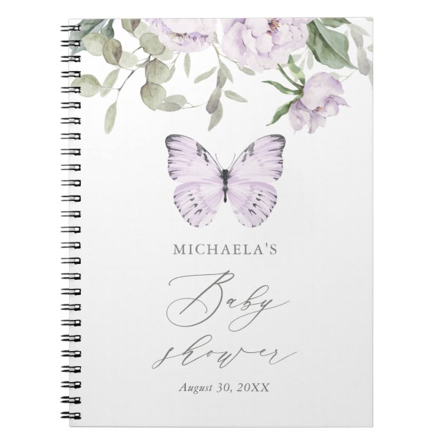 Lila Blommigt Butterfly Girl Baby Shower Guestbook Anteckningsbok (Framsidan)