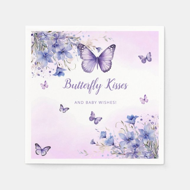 Lila Blommigt Butterfly Girl Baby Shower Napkins Pappersservett (Framsidan)