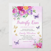 Lila Blommigt Butterfly Kisses Girl Baby Shower