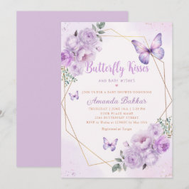 Lila Blommigt Butterfly Kisses Girl Baby Shower Inbjudningar
