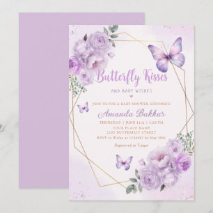 Lila Blommigt Butterfly Kisses Girl Baby Shower Inbjudningar