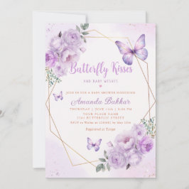 Lila Blommigt Butterfly Kisses Girl Baby Shower Inbjudningar