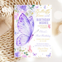 Lila Blommigt Butterfly Kisses och Birthday Önskem