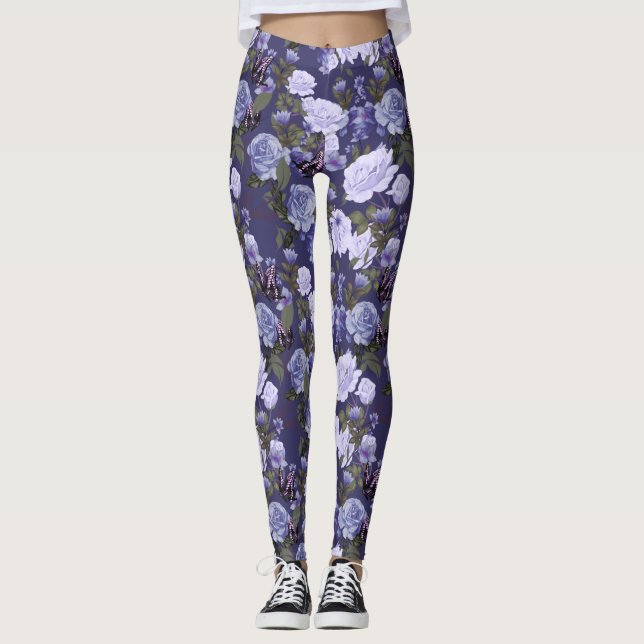Lila Blommigt Butterfly Kvinnors bensin Leggings (Framsida)