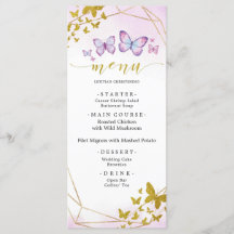 Lila Blommigt Butterfly Party Menu Sign