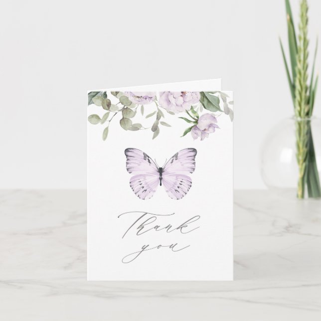 Lila Blommigt Butully Girl Baby Shower Tack Kort (Framsida)