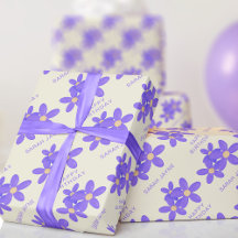 Lila Blommigt Cream Birthday Wrapping Papper