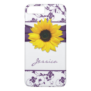 Lila Blommigt Damask Gult Solros