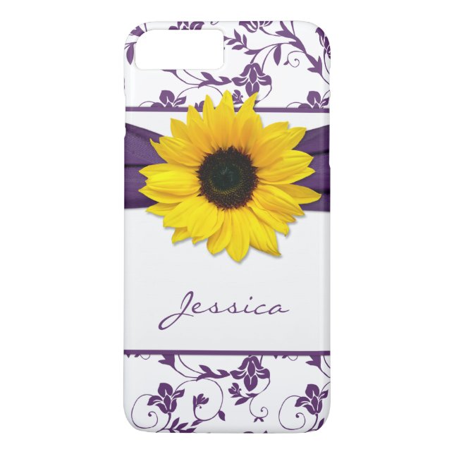 Lila Blommigt Damask Gult Solros Case-Mate iPhone Skal (Baksida)