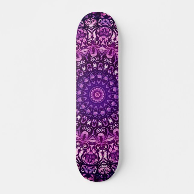 Lila Blommigt Damask-mönster Mini Skateboard Bräda 18,5 Cm (Framsida)