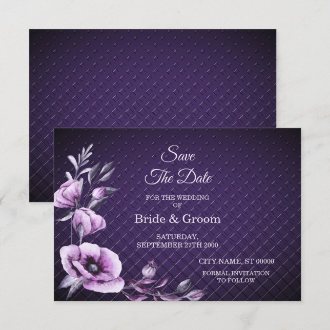 Lila Blommigt Decorative Mönster Spara datum Datumet (Fram/baksida)