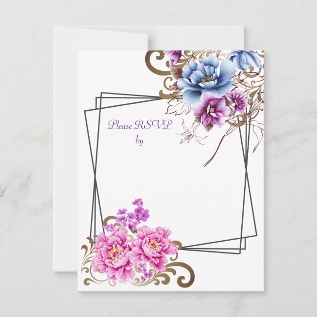 Lila Blommigt Delight OSA Response Bröllop Card Kort (Framsida)
