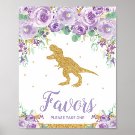 Lila Blommigt Dinosaur Födelsedagsfest Girl-favori Poster