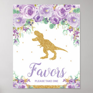 Lila Blommigt Dinosaur Födelsedagsfest Girl-favori Poster