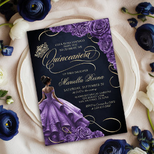 Lila Blommigt Dress Quinceañera Inbjudningar
