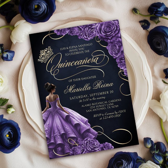 Lila Blommigt Dress Quinceañera Inbjudningar (Skapare uppladdad)